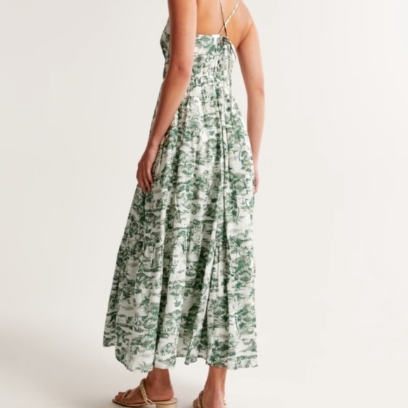 Abercrombie French Toile Green & White Spaghetti Strap Maxi Dress - Picture 9 of 9
